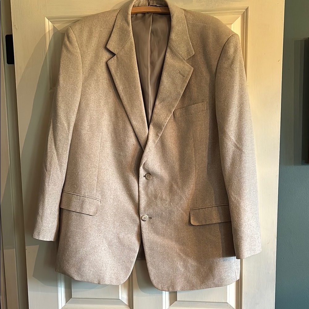 Tan/Khaki Blazer with Notch Lapels and Structured Shoulders